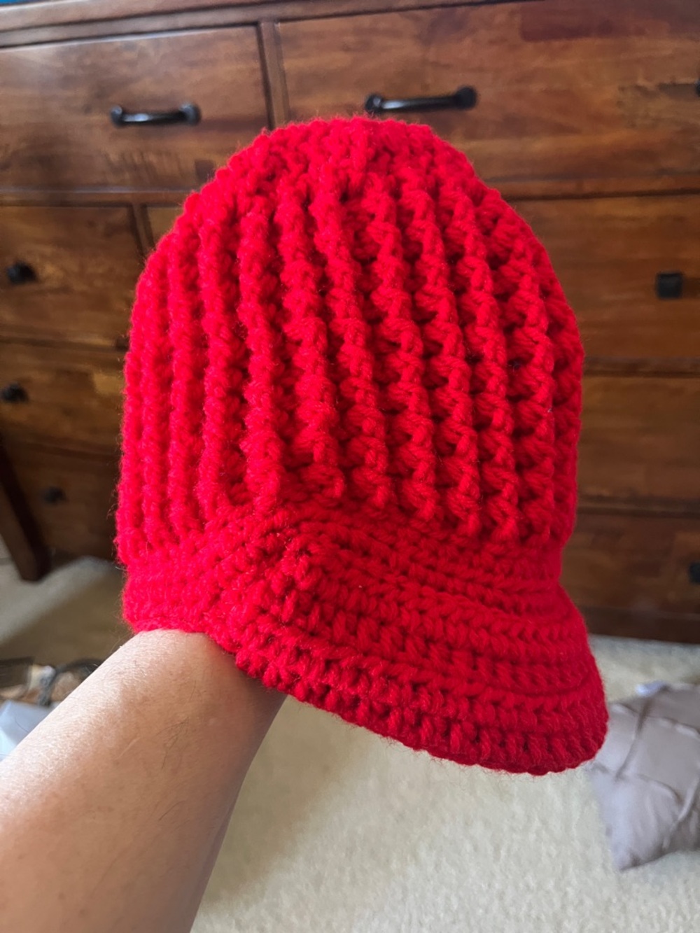 Handmade Chunky Knit Red Beanie Hat